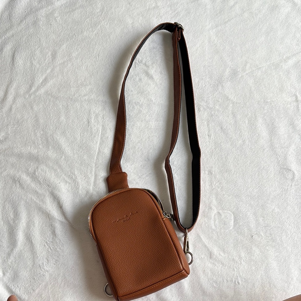 Faux leather double pocket belt bag